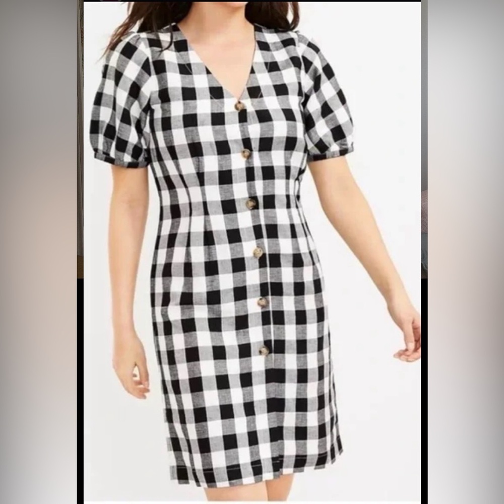 LOFT Buffalo Plaid Puff Sleeve Dress